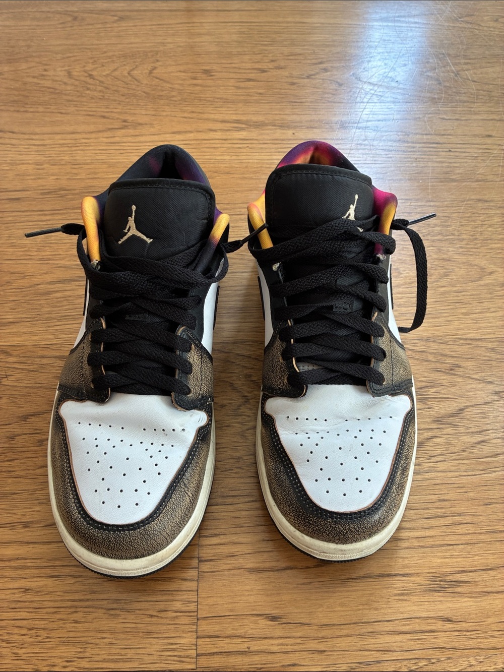 Jordan Low-Top Sneakers in White, Black & Brown with Gradient Inner Lining